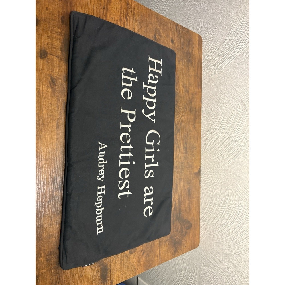 Decorative Pillowcase Black " Happy Girls Are The Prettiest" Audrey Hepburn